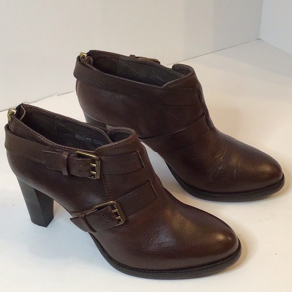 J.CREW BROWN LEATHER HEELS ANKLE SHOES